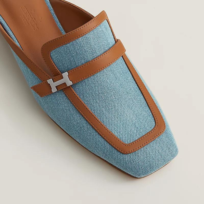 Giày Hermes Groupie Mule Nữ Xanh Dương Nâu